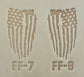 Delrin leather stamp pressing a tattered U.S. flag design with a firefighting axe and Halligan bar into leather.