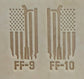Delrin leather stamp pressing a tattered U.S. flag design with a firefighting axe and Halligan bar into leather.
