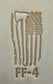 Delrin leather stamp pressing a tattered U.S. flag design with a firefighting axe and Halligan bar into leather.