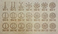 Group of twenty-one Delrin leather stamps showing firefighter bugle rank insignias.