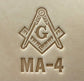Embossing stamp featuring a Masonic square and compass emblem with the letter G.