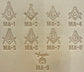 Embossing stamp featuring a Masonic square and compass emblem with the letter G and Shrine Emblem Crescent and Star.
