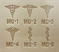 Leathercrafting impression of a medical caduceus symbol.