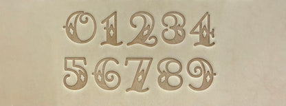 Old school Sailor Jerry tattoo style delrin alphabet letter and number stamp set for leathercrafting.
