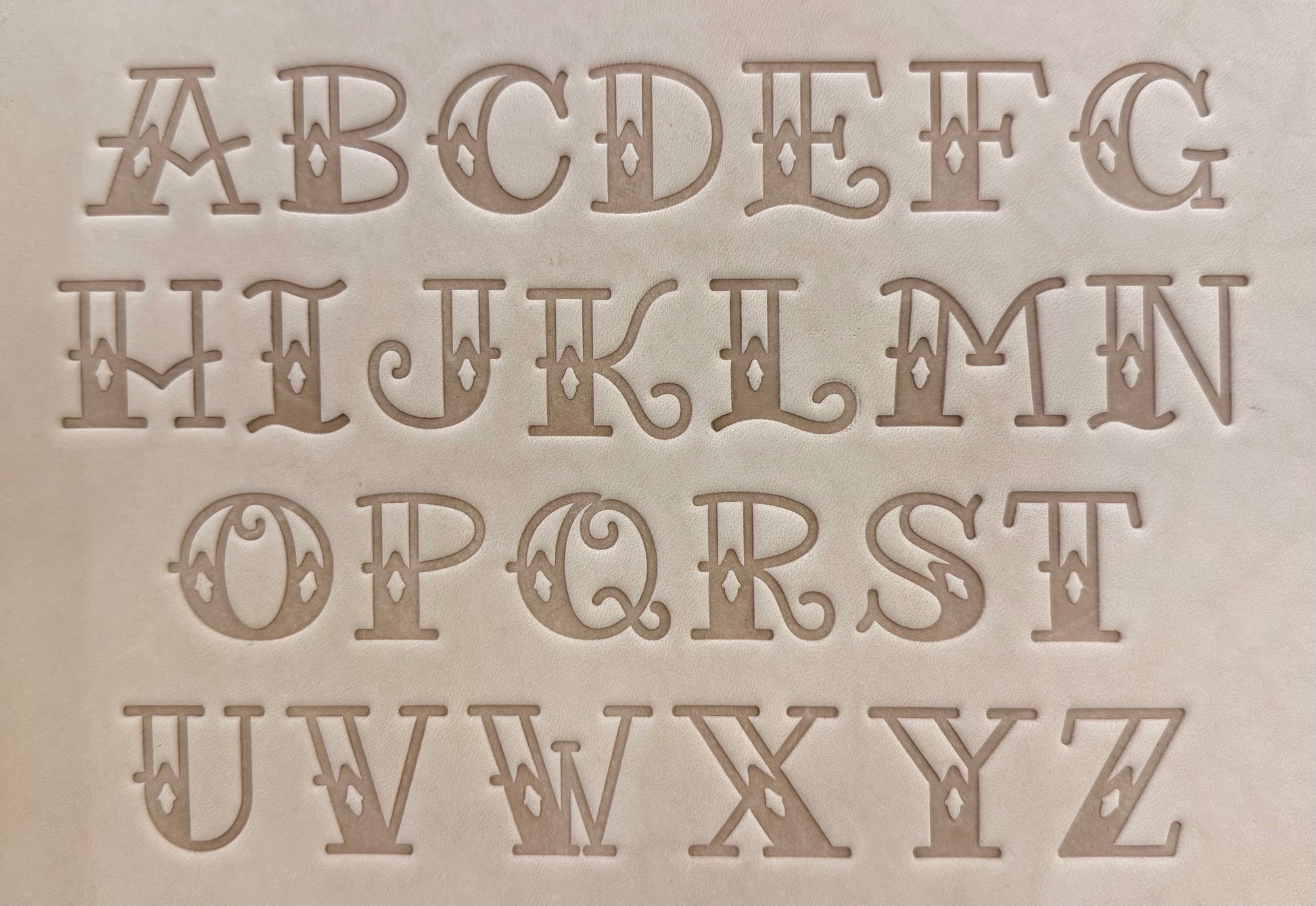 Old school Sailor Jerry tattoo style delrin alphabet letter and number stamp set for leathercrafting.