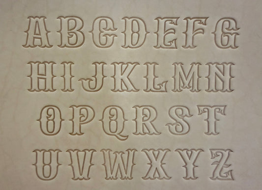Leathercrafting embossing stamp in western style font.
