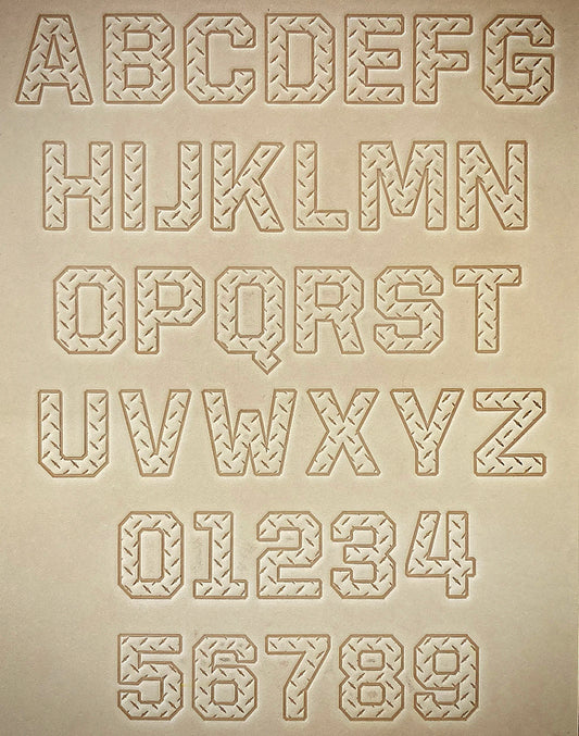 1" Tall DELRIN Alphabet/Letter Embossing Plate Set - 4D (Diamond Plate)